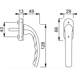 Hoppe DK-Fenstergriff, mit ovaler Rosette, VK7x32, DIN Links-Rechts Tokyo 0710/U26, F1 naturfarbig eloxiert mit Stütznocken, Nocken Ø 10mm, 32mm Stift Nr. 1787933
