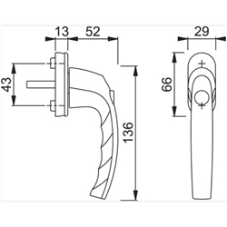 Hoppe Fenstergriff Atlanta 0530SV/U26 Druckknopf 30mm Stift F9 Alu Stahl mit Schrauben M5x40mm 12mm Nocken Nr. 2364182 (Niveau)