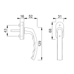 Hoppe DK-Fenstergriff, mit ovaler Rosette, VK7x32-42, Secustik, DIN Links-Rechts Luxembourg 099/US952, F1 naturfarbig eloxiert mit Stütznocken, Nocken Ø 10mm, 32-42mm Stift Nr. 10761612