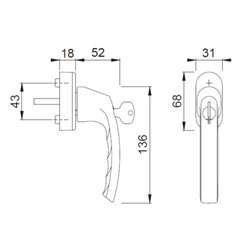 Hoppe DK-Fenstergriff, abschließbar, VK7 Luxembourg 099S/US952 100NM, Secustik, F8707 mit Stütznocken, Nocken Ø 10mm, verdeckt verschraubt, 32-42mm Stift, Schließungsnr. H001-EW Nr. 10764557