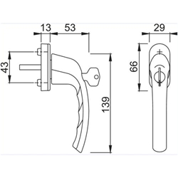 Fenstergriff Tokyo 0710S/U26 35mm Stift F1 Alu Natur Secu100 (abschließbar)  mit Schrauben M5x45mm Nr.2059399