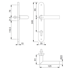 Hoppe PT-Drücker-Halbgarnitur, Schmalschild, oval, PZ, E92, DIN Links-Rechts, Edelstahl Amsterdam E1400F/3357SN, edelstahl matt verdeckt verschraubt, mit Stütznocken , 40mm Stift, Nr. 3730261