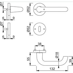 Hoppe Drückergarnitur, mit Rosetten, rund, DIN Links-Rechts, BB, VK8, Aluminium Paris 138L/42KV/42KVS, F1 naturfarbig mit Stütznocken, Gleitlager, TS 37-42mm Nr. 3409178