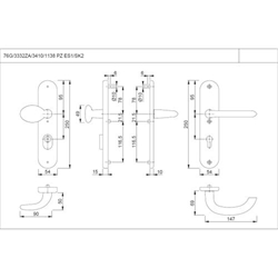 Hoppe ZT-Schutz-Wechselgarnitur, oval, PZ, 8/72, DIN Links-Rechts, ALU Marseille 76G/3332ZA/3410/1138, F1 naturfarbig eloxiert Langschild, TS 41-46mm Nr. 3664638