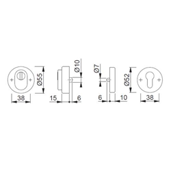 Hoppe HT-Schutz-Schlüsselrosette, PZ, RH15, Edelstahl E42ZNSB-ZA/42HS, edelstahl matt verdeckt verschraubt, mit Stütznocken, TS 67-72mm, TS 57-62mm, inkl. 2 Befestigungssets Nr. 11537176