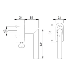 Hoppe DK-Fenstergriff, abschließbar, VK7 Stockholm E1140Z/US950S 100NM, Secustik, edelstahl matt mit Stütznocken, Nocken Ø 10mm, verdeckt verschraubt, 37mm Stift Nr. 11517895