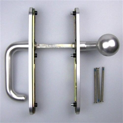 FSB FS-Rahmentürwechselgarnitur Aluminium, F1 TS: 77mm PZ 92/9mm Drücker rechtszeigend mit Knopf 2346 gekröpft 7646 4012 EN 179 Langschild