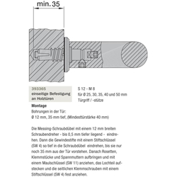 Einseitige Griff-Bef. je Bef.-punkt an Holz-Haustüren M8x35 Mindesttürstärke 40mm Nr. 8B6282