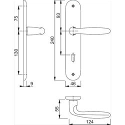 Hoppe OT-Drückergarnitur, Langschild, oval, BB, E72, VK8, DIN Links-Rechts Verona 1510/273P, F1 naturfarbig eloxiert ohne Stütznocken, Gleitlager, TS 35-45mm Nr. 2962220