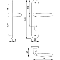 Hoppe OT-Drückergarnitur, Langschild, oval, PZ, E72, VK8, DIN Links-Rechts Verona 1510/273P, F1 naturfarbig eloxiert ohne Stütznocken, Gleitlager, TS 35-45mm Nr. 2962238