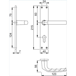 Hoppe Drückergarnitur, Langschild, eckig, PZ, E72, VK8, DIN Links-Rechts Birmingham 1117/202SP, F1 naturfarbig eloxiert ohne Stütznocken, Gleitlager, TS 27-47mm, duranorm® Nr. 2533978