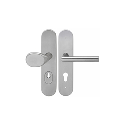 Karcher Schutz-Wechselgarnitur ES1/SK2 PZ ZA 92/8mm Drücker ER28 Rhodos Langschild Knopf gekröpft TS: 61,2mm Edelstahl matt Nr. ESG675K PZ 92/8