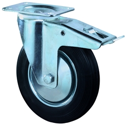 Lenkrolle, mit Totalfeststeller, Rad Ø 100mm, Gummi schwarz, Radb. 30mm, BH 128mm, Rollenlager, Radk. Stahl, mit Platte, PG 104x80mm, Tragkr. 70kg Nr. L420.B55.101