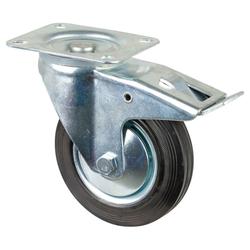 Transport-Lenkrolle, mit Totalfeststeller, Rad Ø 160mm, Gummi schwarz, Radb. 40mm, BH 195mm, Rollenlager, Radk. Stahl, mit Platte, PG 135x110mm, Tragkr. 135kg Nr. L420.B55.161