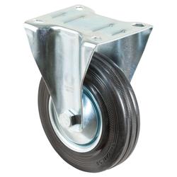 Transport-Bockrolle, Rad Ø 125mm, Gummi schwarz, Radb. 37mm, BH 155mm, Rollenlager, Radk. Stahl, mit Platte, PG 104x80mm, Tragkr. 100kg Nr. L410.B55.126