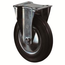 Transport-Bockrolle, Rad Ø 200mm, Gummi schwarz, Radb. 50mm, BH 235mm, Rollenlager, Radk. Stahl, mit Platte, PG 135x110mm, Tragkr. 205kg Nr. L410.B55.201