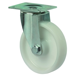 Lenkrolle, Rad Ø 80mm, Kunststoff weiß, Radb. 30mm, BH 106mm, Rollenlager, Radk. Kunststoff, mit Platte, PG 104x80mm, Tragkr. 125kg Nr. L400.B10.080