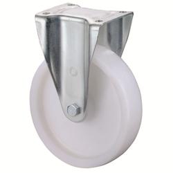 Schwerlast-Bockrolle, Rad Ø 200mm, Kunststoff weiß, Radb. 50mm, BH 255mm, Rollenlager, Radk. Kunststoff, mit Platte, PG 138x110mm, Tragkr. 600kg Nr. N110.B10.201