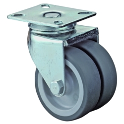 Apparate-Doppel-Lenkrolle, Rad Ø 50mm, Gummi grau, Radb. 2x18mm, BH 75mm, Gleitlager, Radk. Kunststoff, mit Platte, PG 60x60mm, Tragkr. 60kg Nr. B100.A80.050
