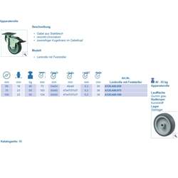 Apparate-Lenkrolle (Festst.) Rad-ø 100mm bis 70 Kg A120.A80.100 PG 60x60mm BH 124mm EAN 4021885006532
