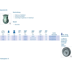 Apparate-Bockrolle Rad-ø 50mm bis 50 Kg A110.A80.050 PG 54x54mm BH 73mm EAN 4021885003166
