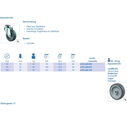 Apparate-Lenkrolle Rad-ø 75mm bis 60 Kg A101.A80.075 RL-ø 10,2mm BH 103mm EAN 4021885002237