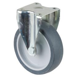 Bockrolle, Rad Ø 80mm, Gummi grau, Radb. 21mm, BH 99mm, Gleitlager, Radk. Kunststoff, mit Platte, PG 47x47mm, Tragkr. 50kg Nr. A210.A80.080
