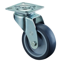 Apparate-Lenkrolle, Rad Ø 50mm, Gummi grau, Radb. 18mm, BH 73mm, Gleitlager, Radk. Kunststoff, mit Platte, PG 54x54mm, Tragkr. 50kg Nr. A300.A80.050