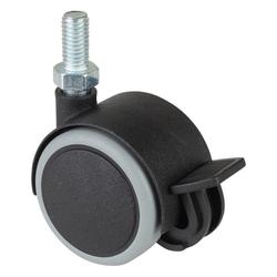 Kunststoff-Doppel-Lenkrolle, mit Totalfeststeller, Rad Ø 40mm, Kunststoff grau, BH 52mm, mit Gewindestift, 8x16mm, Tragkr. 30kg Nr. F86.040.G08