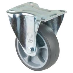 Transport-Bockrolle, Rad Ø 100mm, Thermoplastisches Gummi grau, Radb. 32mm, BH 128mm, Rollenlager, Radk. Kunststoff, mit Platte, PG 104x80mm, Tragkr. 110kg Nr. L410.B44.101