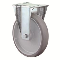 Transport-Bockrolle, Rad Ø 125mm, Thermoplastisches Gummi grau, Radb. 32mm, BH 155mm, Rollenlager, Radk. Kunststoff, mit Platte, PG 104x80mm, Tragkr. 120kg Nr. L410.B44.126