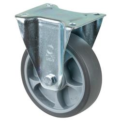 Transport-Bockrolle, Rad Ø 160mm, Thermoplastisches Gummi grau, Radb. 45mm, BH 195mm, Rollenlager, Radk. Kunststoff, mit Platte, PG 135x109mm, Tragkr. 200kg Nr. L410.B44.161