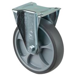 Transport-Bockrolle, Rad Ø 200mm, Thermoplastisches Gummi grau, Radb. 45mm, BH 235mm, Rollenlager, Radk. Kunststoff, mit Platte, PG 138x109mm, Tragkr. 220kg Nr. L410.B44.201