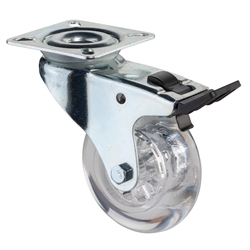 Lenkrolle, mit Totalfeststeller, Rad Ø 75mm, Kunststoff farblos, Radb. 23mm, BH 103mm, Gleitlager, Radk. Kunststoff, mit Platte, PG 60x60mm, Tragkr. 50kg Nr. A320.A73.075
