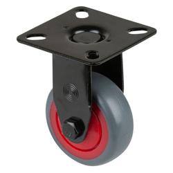 Apparate-Bockrolle, Rad Ø 50mm, Thermoplastischer Gummi grau, Radb. 20mm, BH 73mm, Kugellager, Radk. Kunststoff, mit Platte, PG 54x54mm, Gehäuse schwarz, Tragkr. 50kg Nr. A810.A85.050.03