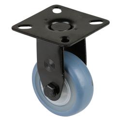 Apparate-Bockrolle, Rad Ø 50mm, Thermoplastischer Gummi blau, Radb. 20mm, BH 73mm, Kugellager, Radk. Kunststoff, mit Platte, PG 54x54mm, Gehäuse schwarz, Tragkr. 50kg Nr. A810.A85.050.05
