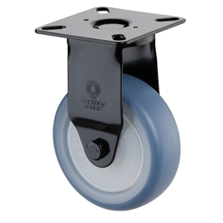 Apparate-Bockrolle, Rad Ø 75mm, Thermoplastischer Gummi blau, Radb. 25mm, BH 103mm, Kugellager, Radk. Kunststoff, mit Platte, PG 60x60mm, Gehäuse schwarz, Tragkr. 60kg Nr. A810.A85.075.05