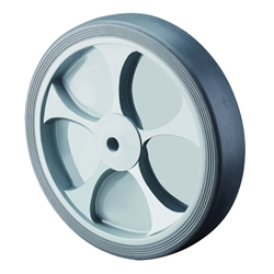 Rad, Rad Ø 80mm, Thermoplastischer Gummi grau, Radb. 32mm, Nabenl. 40mm, Rollenlager, Radk. Kunststoff, Tragkr. 100kg Nr. B44.081