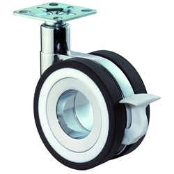Design-Doppel-Lenkrolle, mit Totalfeststeller, Rad Ø 75mm, Polyurethan schwarz, BH 103mm, mit Platte, PG 47x47mm, Tragkr. 50kg Nr. F371.075