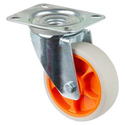 Lenkrolle, Rad Ø 100mm, Thermoplastisches Gummi hellgrau, Radb. 32mm, BH 128mm, Rollenlager, Radk. Kunststoff, mit Platte, PG 104x80mm, Tragkr. 110kg Nr. L400.B44.101.02