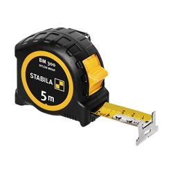 STABILA Taschenbandmaß BM 300, 5m, Maßband mit doppelseitiger metrischer Skala, bruchsicheres PC/ABS-Gehäuse, SPIKES-Haken, Stahlband mit NYLON-WRAP-Ummantelung, Gürtel-Clip, MID-Genauigkeit Nr. 19577