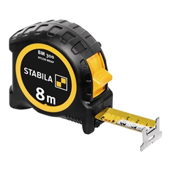 STABILA Taschenbandmaß BM 300, 8m, Maßband mit doppelseitiger metrischer Skala, bruchsicheres PC/ABS-Gehäuse, SPIKES-Haken, Stahlband mit NYLON-WRAP-Ummantelung, Gürtel-Clip, MID-Genauigkeit Nr. 19574