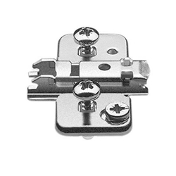 Blum CLIP Kreuzmontageplatte (37/32), 0mm Distanz, EXPANDO (vormontierte Spezialschrauben mit Spreizdübel), für Zwillingsanschlag, HV: Exzenter (±2mm), Stahl, vernickelt (VE:500) Nr. 174H710ZE