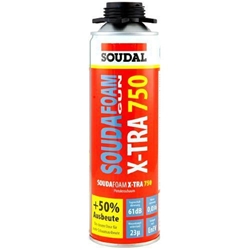 Soudal Fensterschaum X-TRA Soudafoam Gun 500ml grau SWS-System, 1K B2 XXL Schallschutz: 61dB Wärmedämmung: 0,0362W(m-K), Umgebungstemperatur: -5 °C - 35 °C, Haftflächentemperatur: -5 °C - 35 °C, Ausbeute: ca.750ml/ ca. 42 Liter
