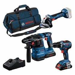 Bosch Combo Kit 3-tlg. 18V: GSR 18V-55/GWS 18V-7/GBH 18V-22, mit 2 x Akku ProCORE18V 4.0Ah, Schnellladegerät, Werkzeugtasche Nr. 0615A50035