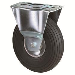 Transport-Bockrolle, Rad Ø 260mm, Gummi schwarz, Radb. 85mm, BH 295mm, Rollenlager, Radk. Stahl, mit Platte, PG 230x125mm, Tragkr. 200kg Nr. L410.C90.260