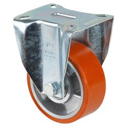 Schwerlast-Bockrolle, Rad Ø 100mm, Guss-Polyurethan orange 95+/-3 Shore A, Radb. 40mm, BH 137mm, Kugellager, Radk. Aluminium, mit Platte, PG 105x85mm, Tragkr. 280kg Nr. N110.B90.102