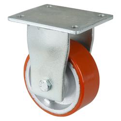 Schwerlast-Bockrolle, Rad Ø 125mm, Guss-Polyurethan orange 95+/-3 Shore A, Radb. 50mm, BH 170mm, Kugellager, Radk. Guss, mit Platte, PG 138x110mm, Tragkr. 550kg Nr. RR110.C10.125