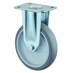 Apparate-Bockrolle, Rad Ø 100mm, Gummi grau, Radb. 30mm, BH 137mm, Gleitlager, Radk. Kunststoff, mit Platte, PG 95x70mm, Tragkr. 80kg Nr. C110.A80.100