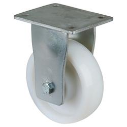 Schwerlast-Bockrolle, Rad Ø 150mm, Kunststoff weiß, Radb. 48mm, BH 200mm, Kugellager, Radk. Kunststoff, mit Platte, PG 138x110mm, Tragkr. 800kg Nr. RR110.B15.150